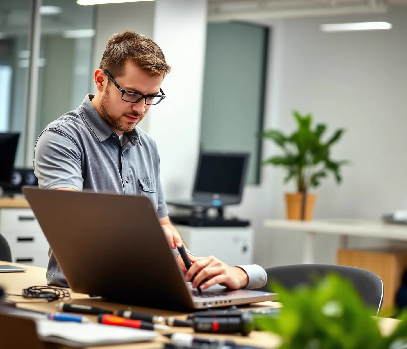 Numunix engineer repairing a laptop
